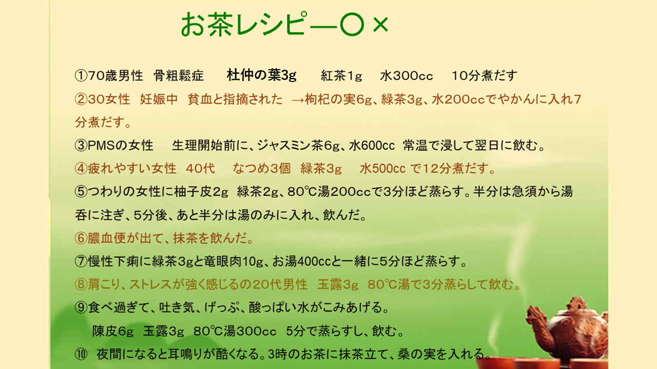 薬膳茶中級クイズ